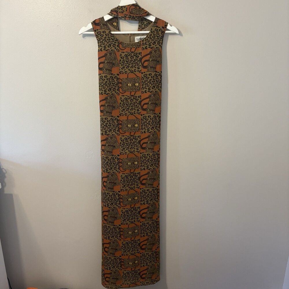 Vintage Leopard Maxi Dress With Neck Scarf Slits 90s Club